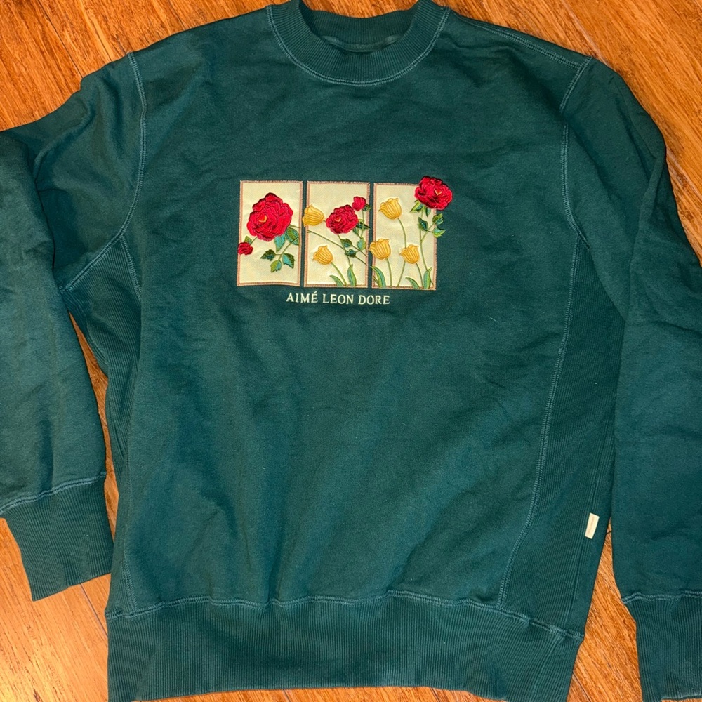 Aime Leon Dore Green Crewneck Sweater with Vintage Graphic